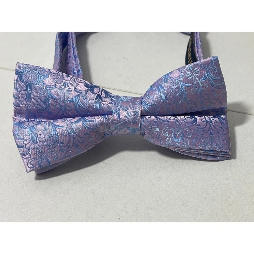 HISDERN Mens Lilac Blue‎ Floral Jacquard Pre Tied Bowtie Adjustable